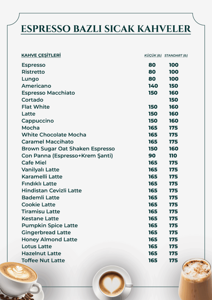 speroza menü 1 espresso bazli sicak kahveler
